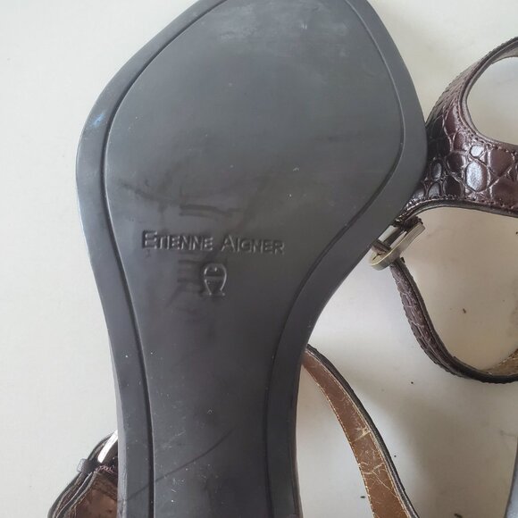 Etienne Aigner Brown Croc Embossed Women's Strappy Leather Sandal sz. 9.5M - Picture 9 of 16